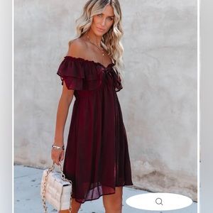 VICI - ROMANTICIZE LIFE RUFFLE BABYDOLL DRESS - BURGUNDY - MEDIUM - WORN ONCE